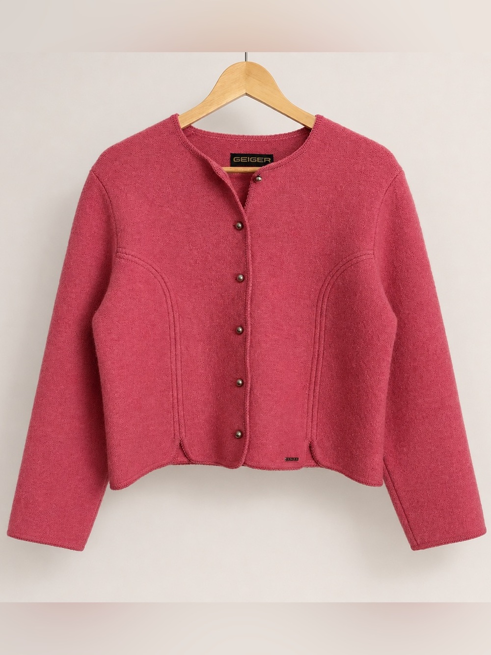 Geiger Austria Women’s Wool Cardigan Jacket Pink Boiled Wool Sweater Size 16